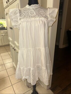 Pinch White Eyelet Ruffle Mini Dress
